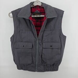 Vintage Branded Lion Utility Vest Mens Gray Red Buffalo Plaid Lined Workwear XL